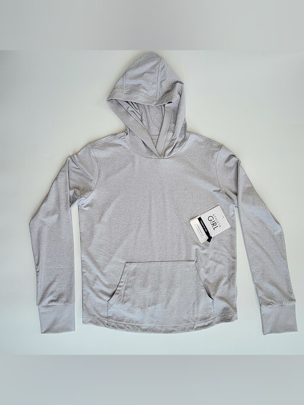 Athleta Girl UpTempo Hooded Top Large 12 Gray Hoodie Kangaroo Pockets NEW